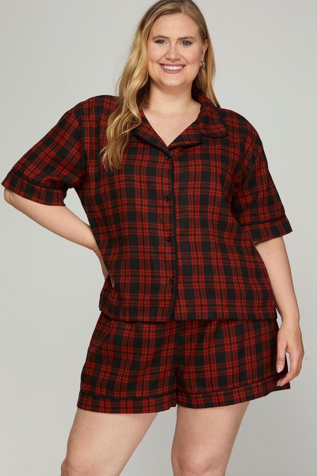 S76013 - PLUS CHECK PRINT PAJAMA SET – STYLE USA